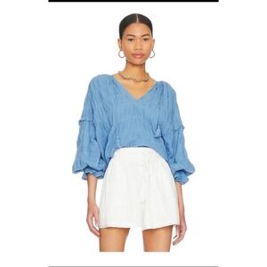Cleobella Boho Blue Peasant Blouse Flowy Size M